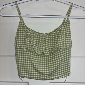 PacSun Green and White Ruffled Crop Camisole
